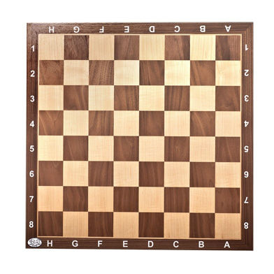 לוח שחמט ודמקה אגוז/מייפל עם אותיות ומספרים. גודל משבצת 50 מ"מ